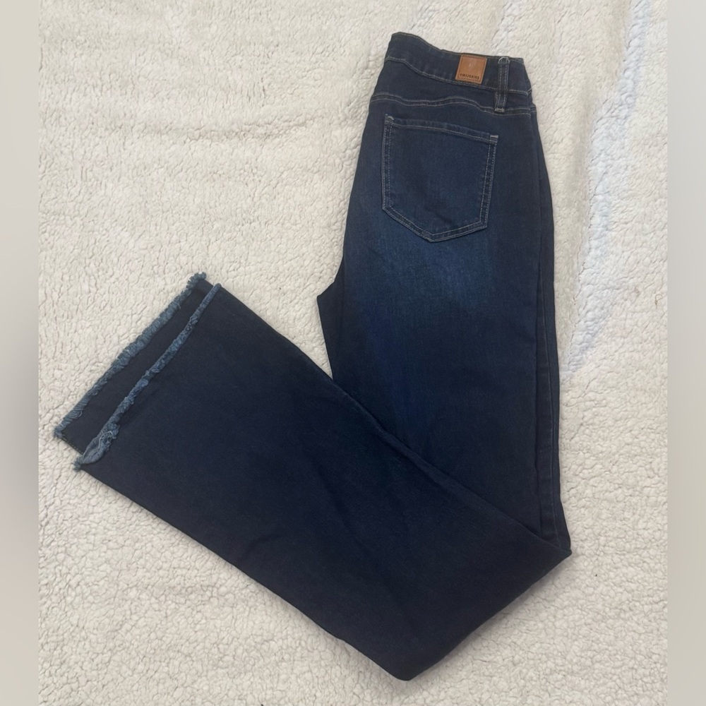 YMI Jeans Womens 9/29 Blue Flared Ripped Split Hems Gigi Pants High Rise Denim